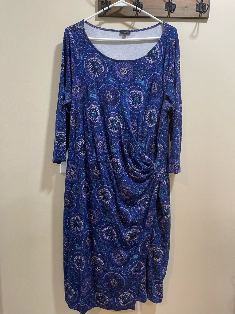 Talbots Blue Medallion Scoop Neck Long Sleeve Dress